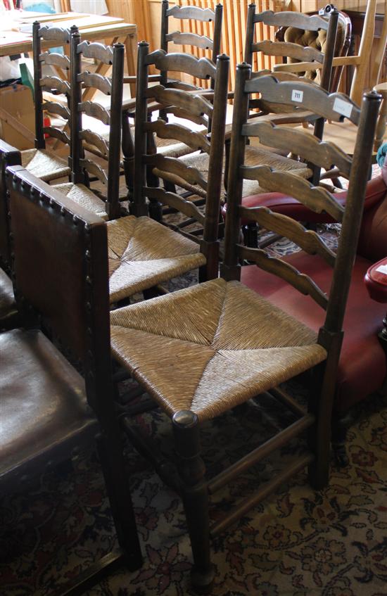 6 ladder back chairs (2 carvers)